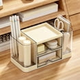 thumbnail image 4 of Clear Plastic Desk Organizer with Drawers and Compartments, Desktop Storage Caddy with Pen Holders for Office Supplies, Makeup, and Accessories, 4 of 6
