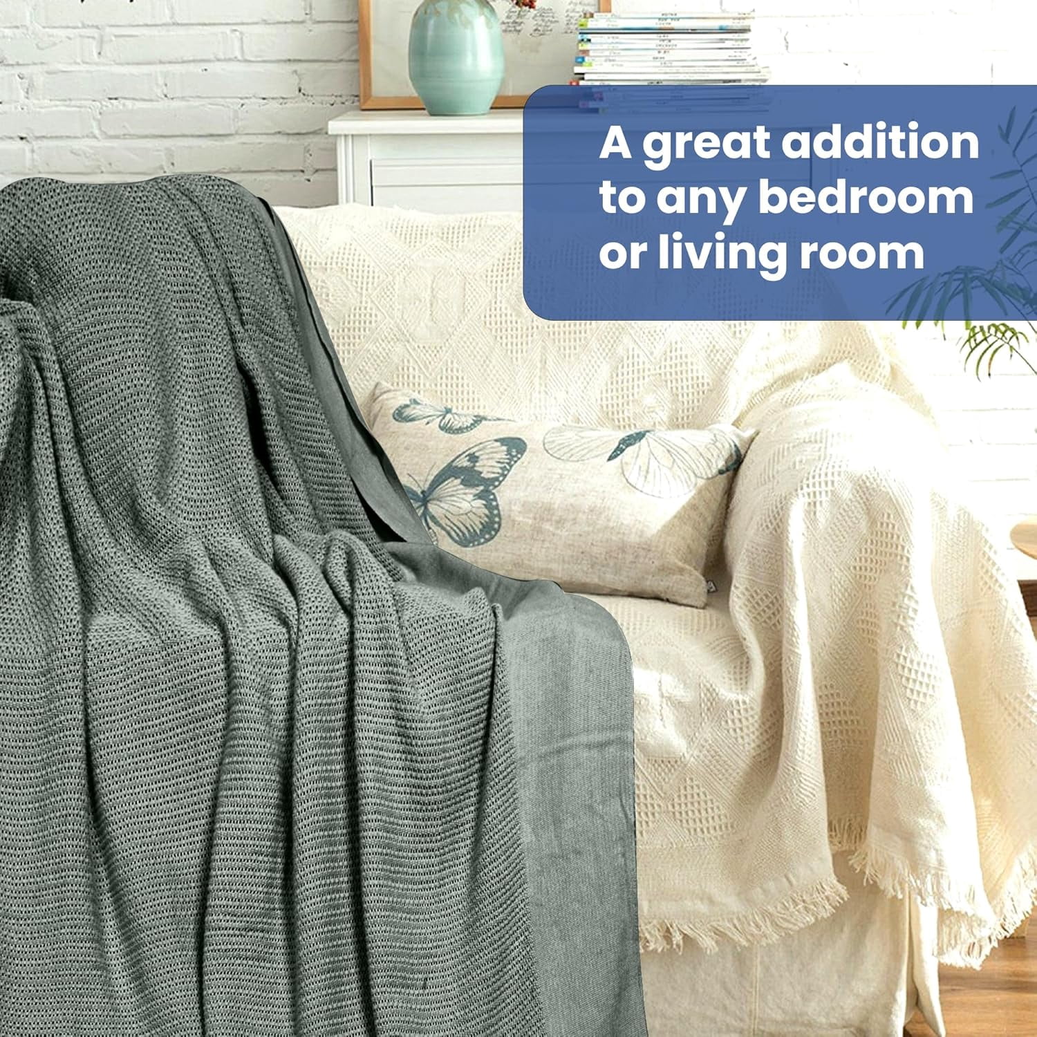 Linteum Textile 100% Cotton Leno Weave Blanket (Charcoal Grey, Twin) 66x90 Inches