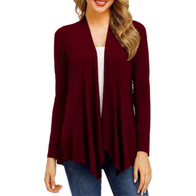 2DXuixsh Cardigan Simple pour Femmes Mode Habillée Manches Longues Cardigan Tricoté Ouvert Chandails Décontractés Manteau Cardigan Décontracté Rouge Taille P