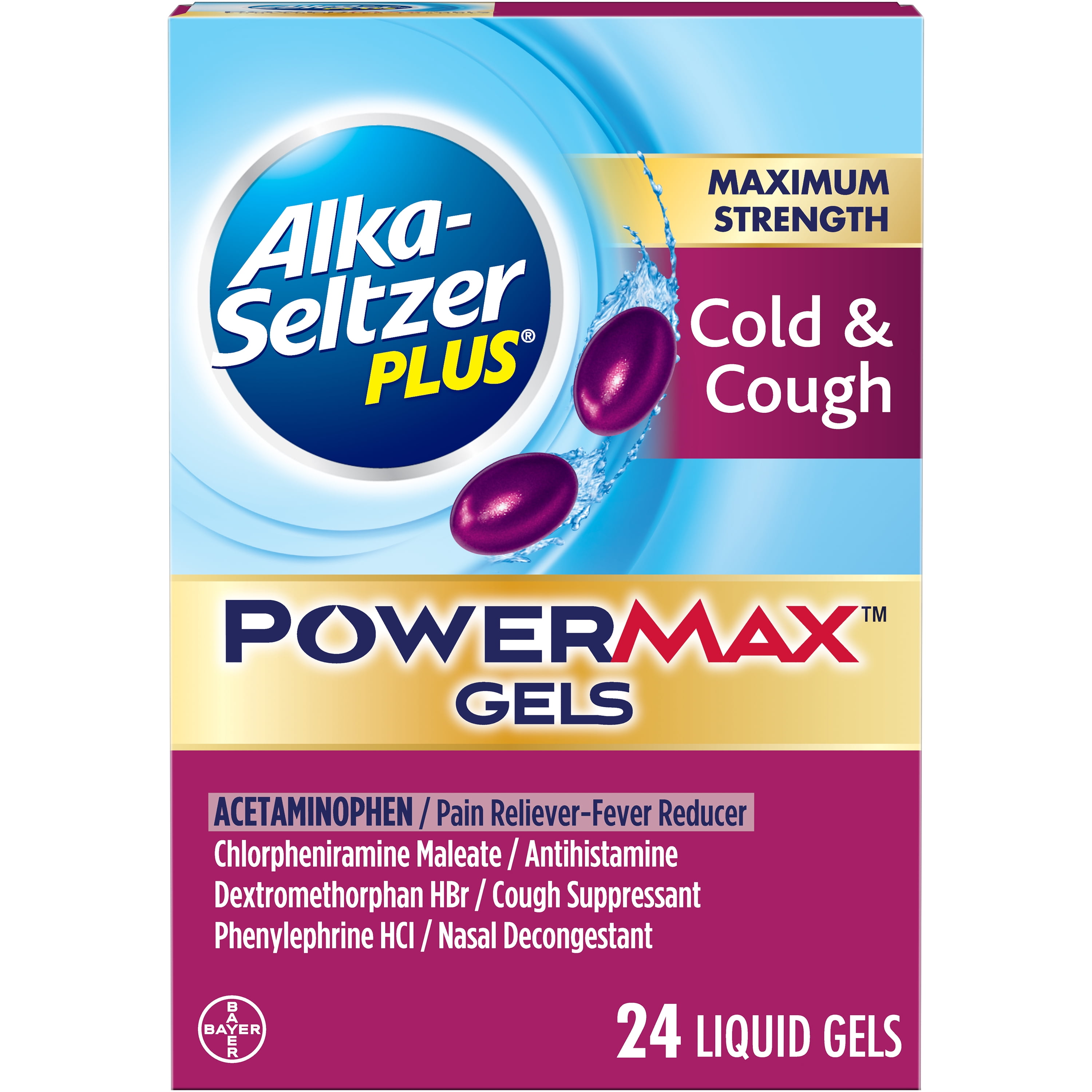 Alka-Seltzer Plus Maximum Strength Cold & Cough Medicine, Powermax Liquid Gels, 24 Count