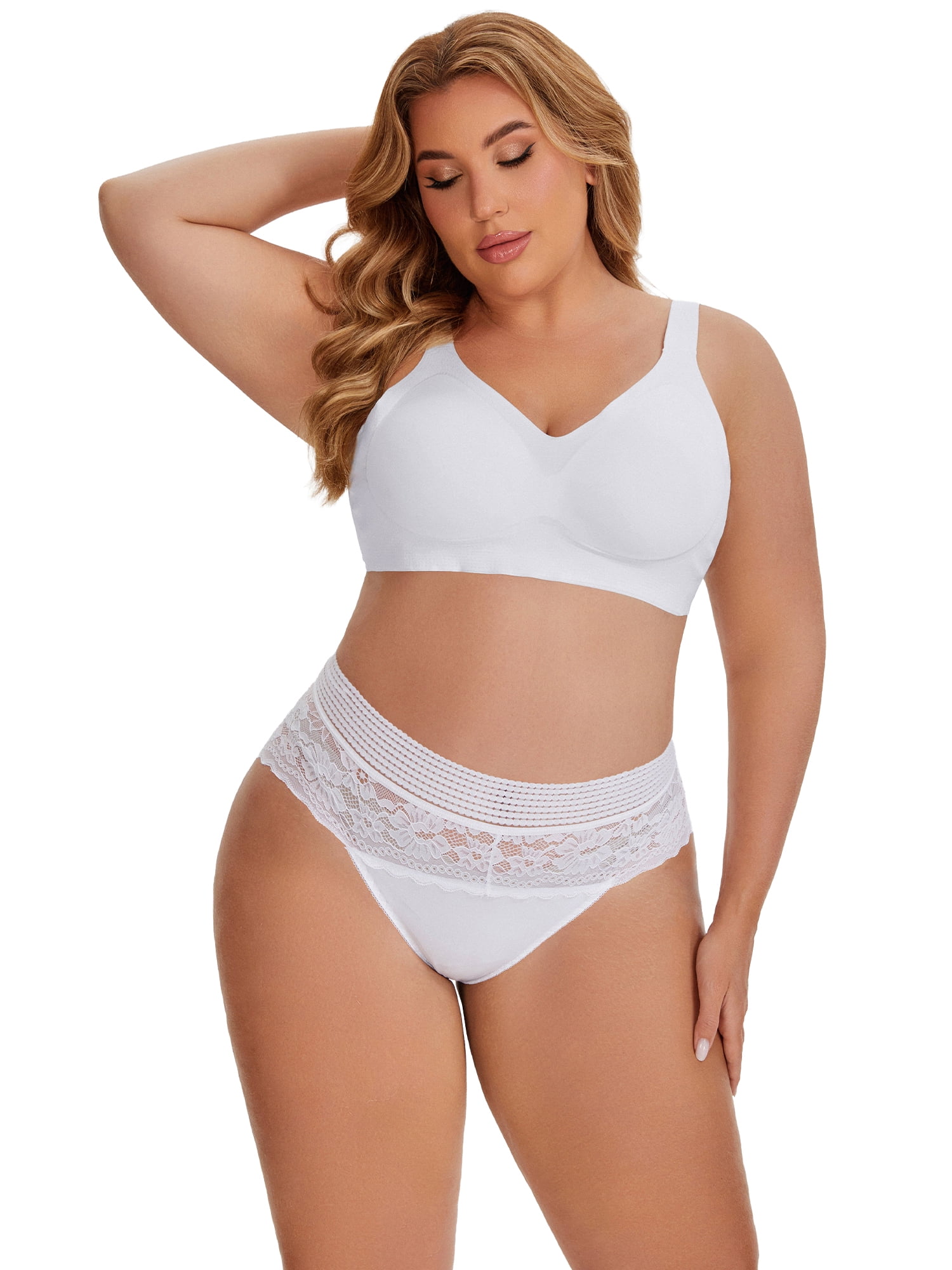 DARING DIVA Women's Lace High Cut Briefs Full Coverage High Waisted Underpants 3XL White