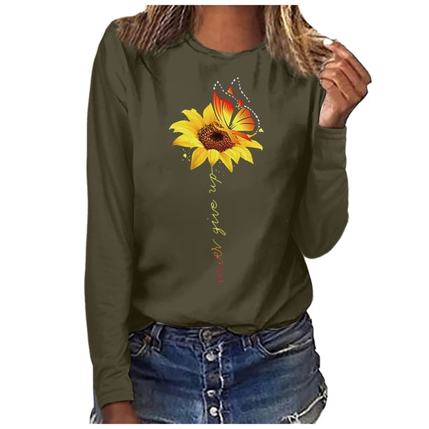 Blusa de manga larga con cuello redondo y estampado de talla grande para mujer Fridja hj922