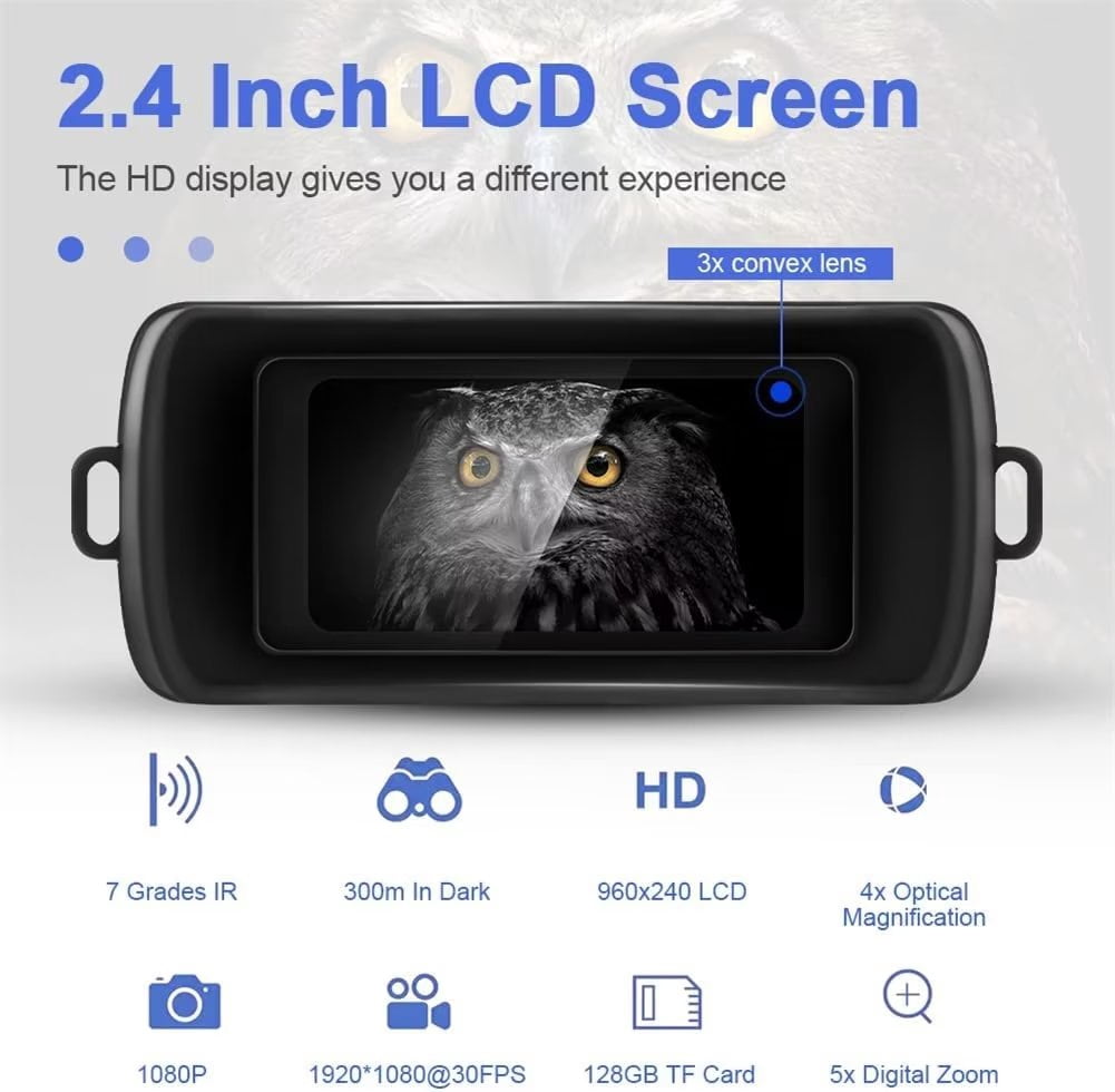 Shininglove Goggles, R6 Digital Binoculars Camera Large Viewing Screen 1080p for Spotting Hunting Camping Travel