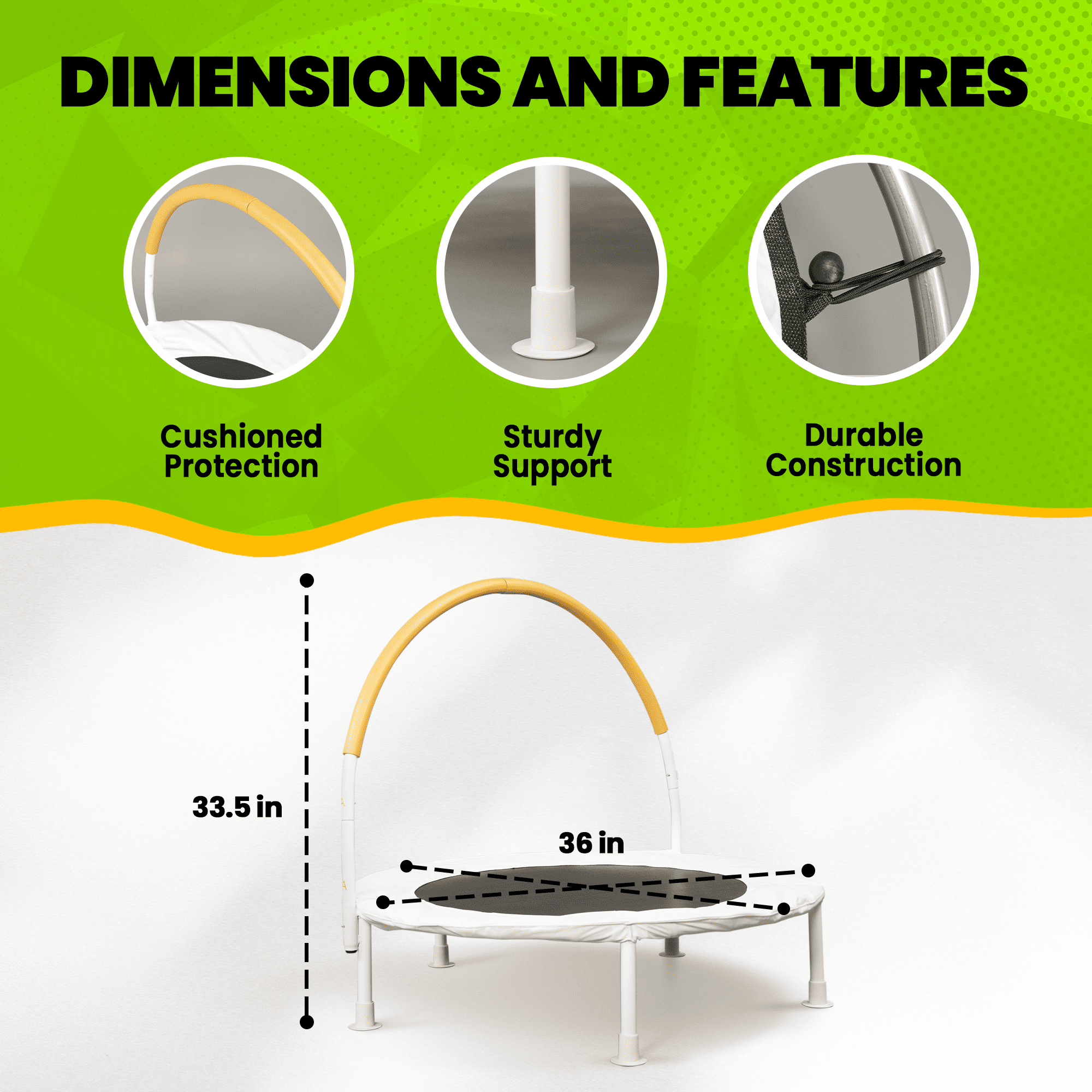 Jumpking 36" Indoor/Outdoor Toddler Trampoline with Bungie Cords, Rust-Resistant, Family-Friendly