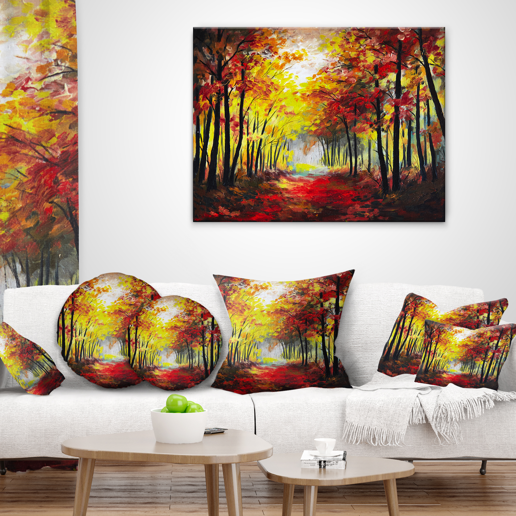 Designart Walk Through Autumn Forest - Landscape Printed Throw Pillow - 18x18