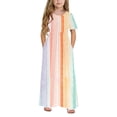 thumbnail image 5 of BFHHYA Girls Short Sleeve Maxi Dress Teens Fashion Print Loose Flowy Dress Summer Beach Boho Tshirt with Pockets Size 4-14 Y, 5 of 8