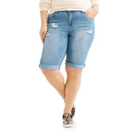Juniors' Plus Cuffed Bermuda Shorts