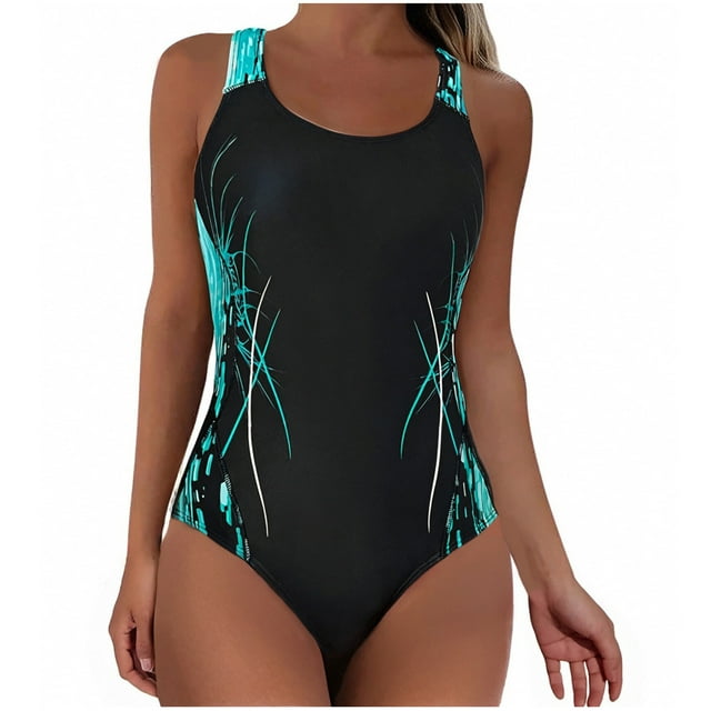 Moxiu Competitive Racerback One-Piece for Women Back Cutout Tummy Control Slimming Training Swimwear Green,M