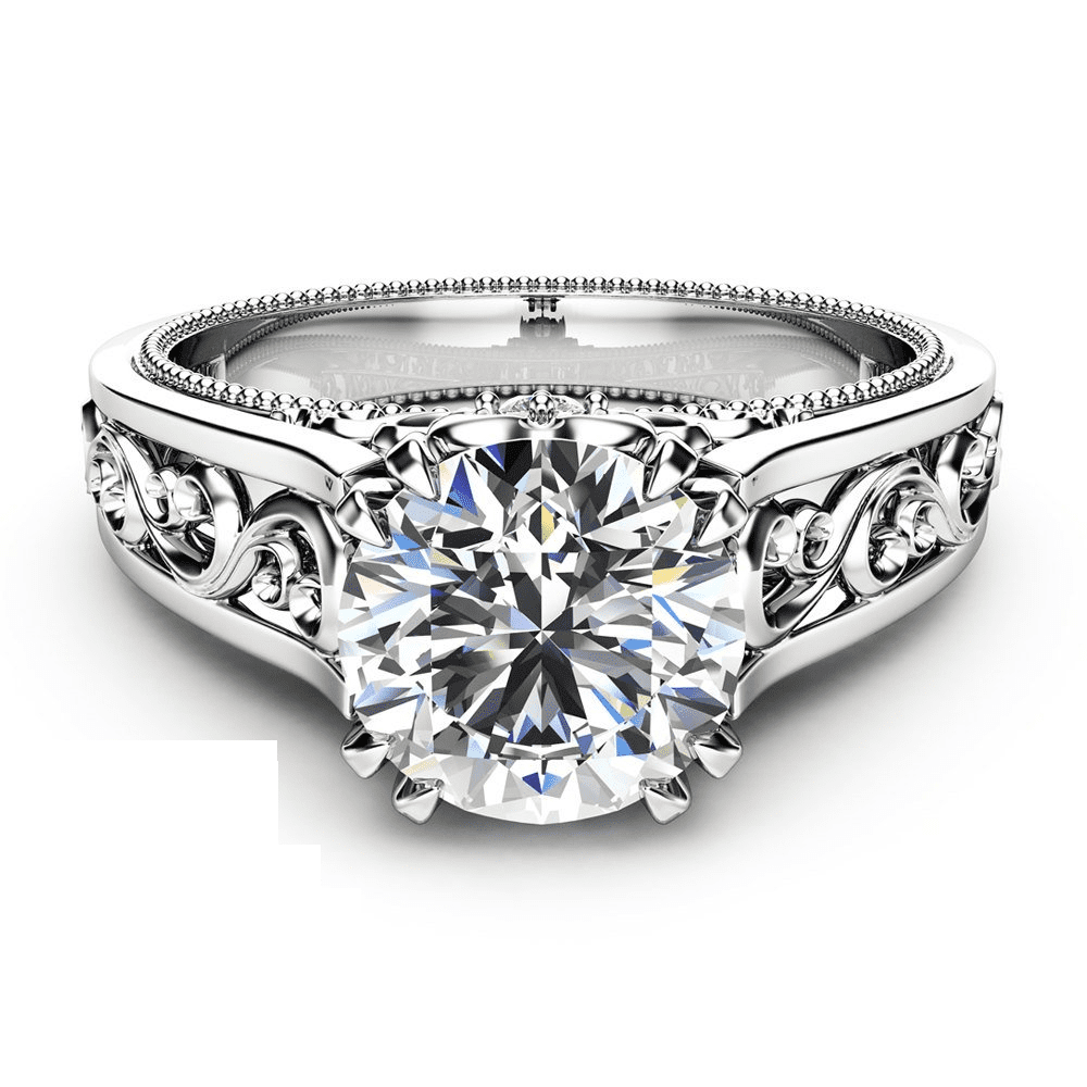HeartsAndYou 1.5ct Round Cut Moissanite Engagement Ring for Women 18k White Gold Over Silver Vintage Inspired Filigree