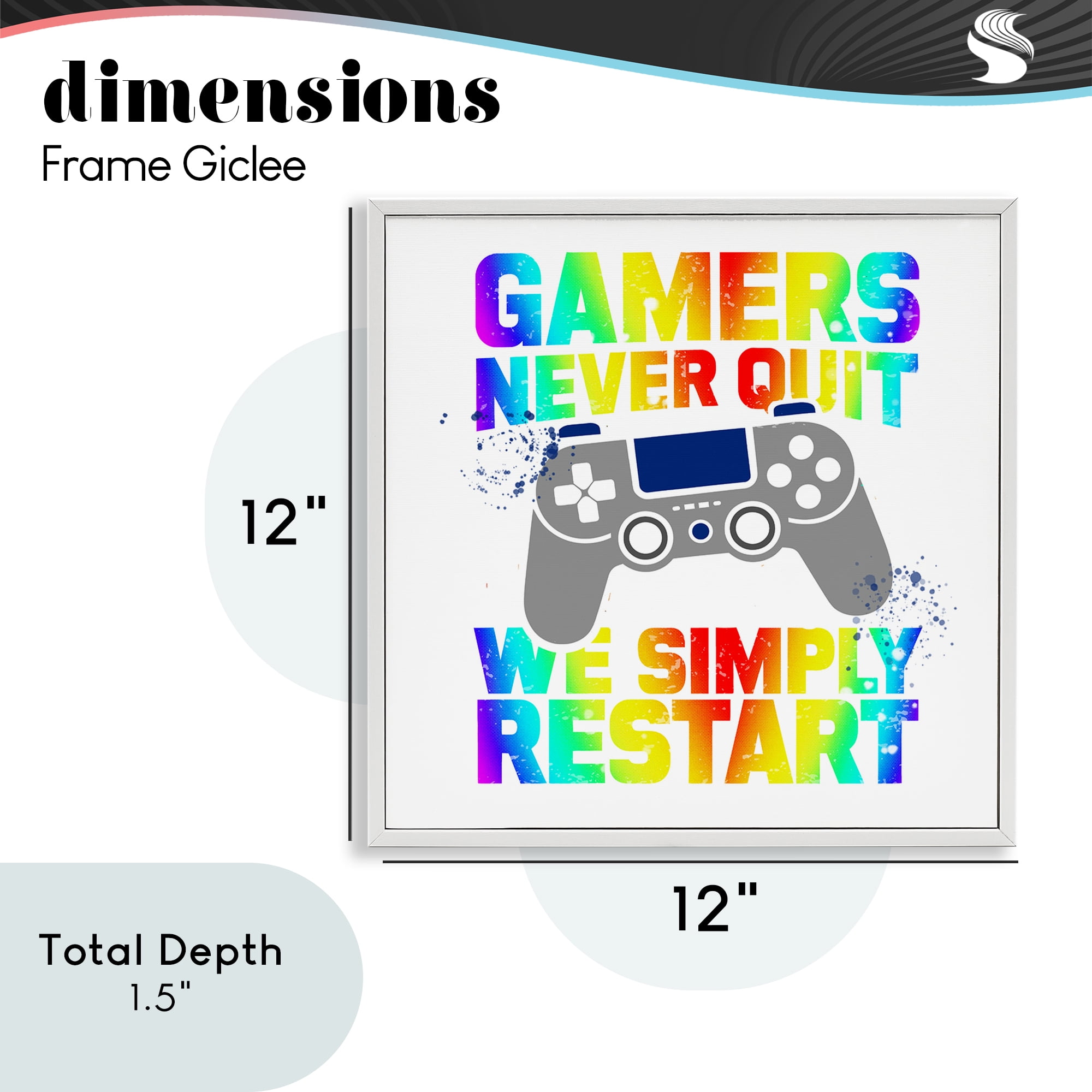 Rainbow Gamers Never Quit White Framed Giclee Art, design by Kim Allen