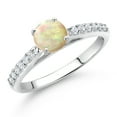 thumbnail image 2 of Gem Stone King 10K White Gold White Ethiopian Opal and White Lab Grown Diamond Wedding Engagement Solitaire Anniversary Ring (0.48 Cttw, Round Cabochon 5MM, Gemstone, Available in Size 5, 6, 7, 8, 9), 2 of 4