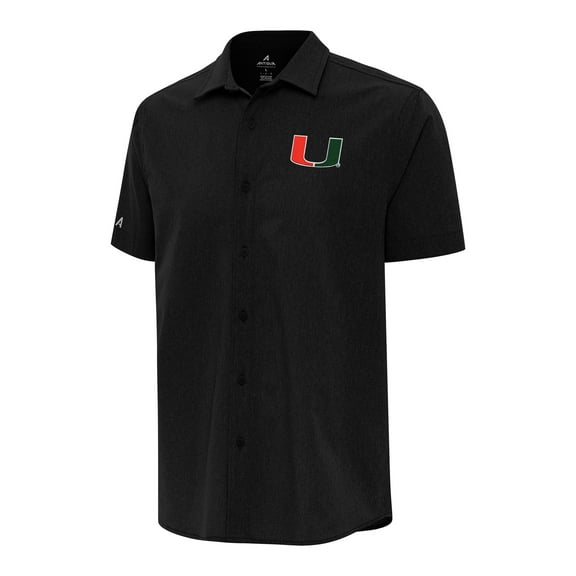 Men's Antigua  Black Miami Hurricanes Activate Woven Short Sleeve Button-Down Shirt