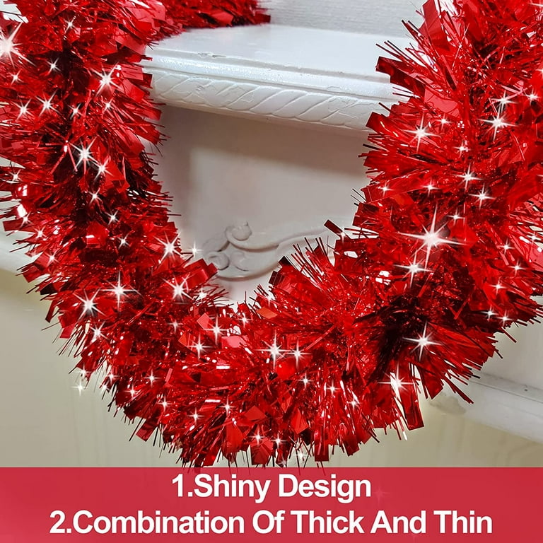 33 Ft Red/White Tinsel Garlands Christmas Tree Decorations, Thick Thin  Metallic Streamers Xmas 10 Meters Christmas Tinsel Garland,Garland for