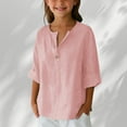 thumbnail image 3 of Avrntaa Girls Cotton Linen T-Shirt Casual Half Sleeve Tee Tops Loose Button V Neck Basic Shirts, 3 of 5