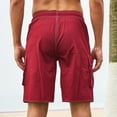 thumbnail image 4 of YueHuiYing Men's Workwear-Style Pocket Solid-Color Elastic Waist Drawstring Quick-Dry Swim Trunks Beach Shorts Red XL, 4 of 8