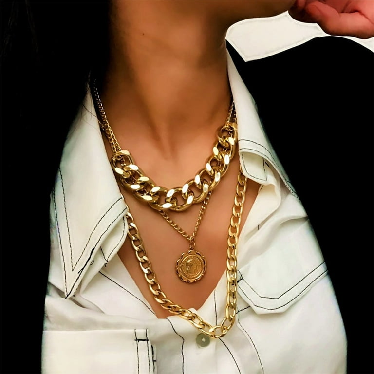Gold Padlock Necklace Chunky Chain Lock Necklace Curb Chain 