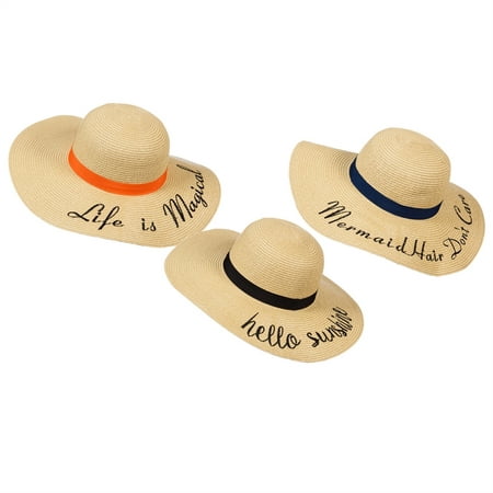 Hello Sunshine Straw Hat, 3 Asst, Tan, Blue,