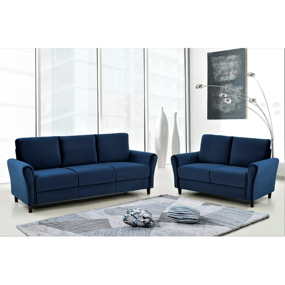 Uspridefurniture Corel Flared Arm Dark Blue Velvet 2Pcs Living Room Set, Sofa and Loveseat