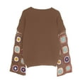 thumbnail image 4 of XPMWRP Women's Hollow Out Floral Embroidery Long Sleeve Sweaters Crew Neck Ribbed Knit Loose Pullovers Casual Fall Tops Brown M, 4 of 7