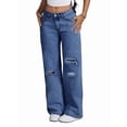 thumbnail image 2 of Women'S Ripped Jeans High Waisted Distressed Baggy Straight Wide Leg Pants XS, 2 of 8