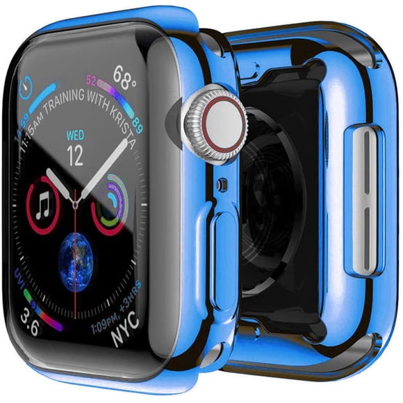 Hankn for Apple Watch Series 5 Series 4 Screen Protector 44mm Case, Built-in Screen Protector All-Around Full Front Plated Soft TPU Shockproof Cover Bumper for Apple Iwatch (Blue, 44mm)
