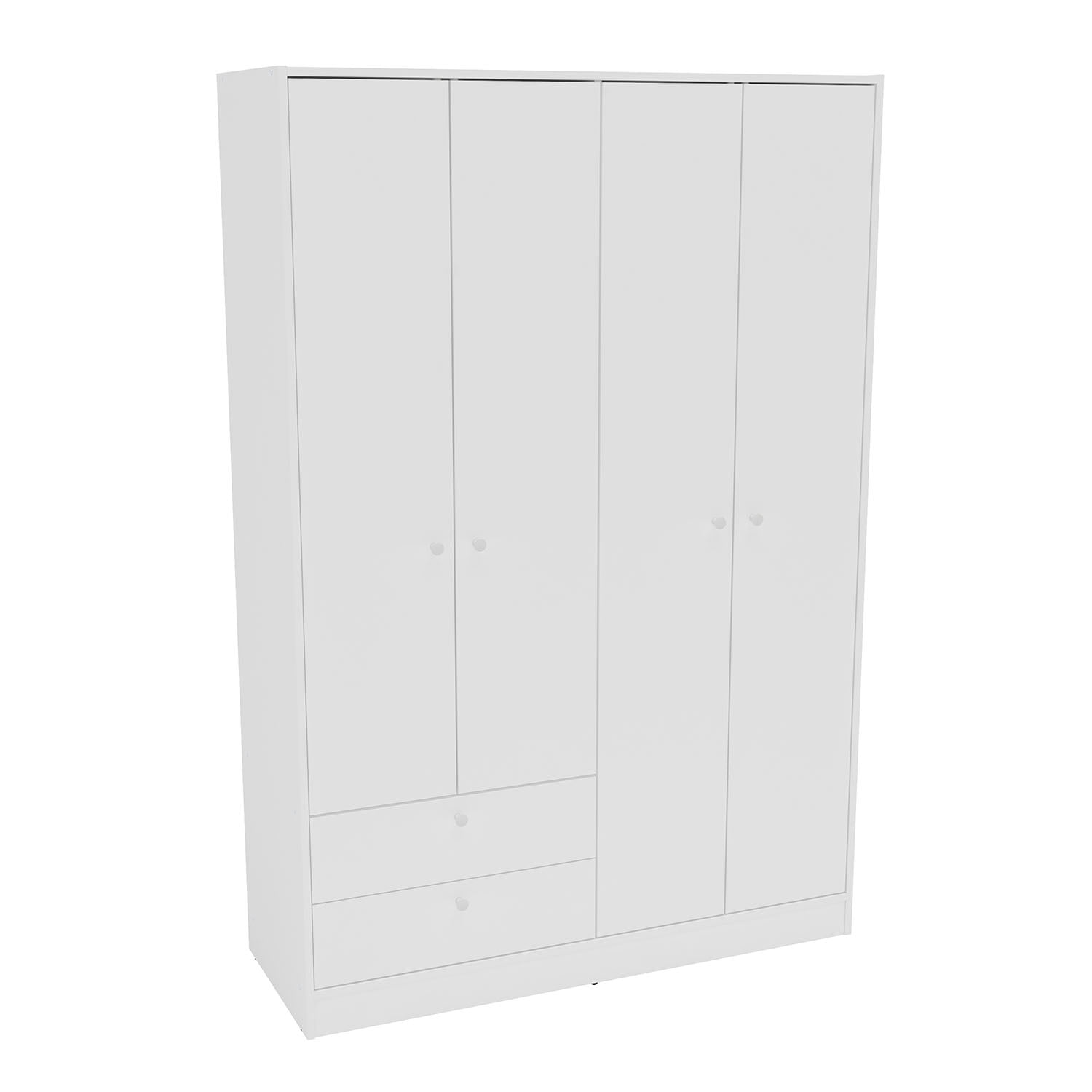 Polifurniture Denmark 71 in. 4 Door Modern Adult Armoire with 2 Drawers, Shelves and Hanging Rod, White Wood