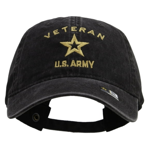 US Army Veteran Military Embroidered Washed Cap - Black OSFM