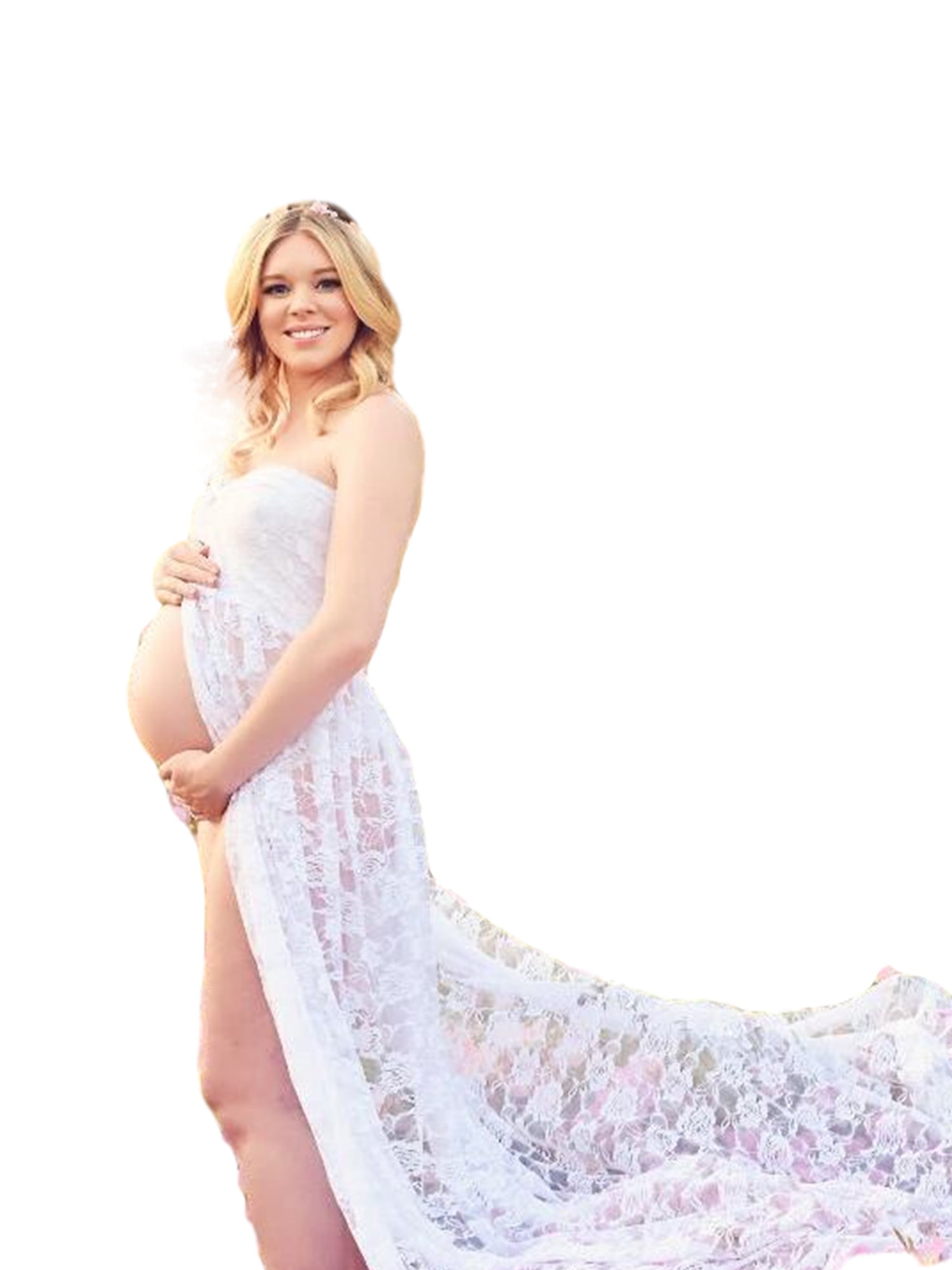 Pudcoco Ladies Off Shoulder V Collar Lace Maxi Dress Gown Maternity