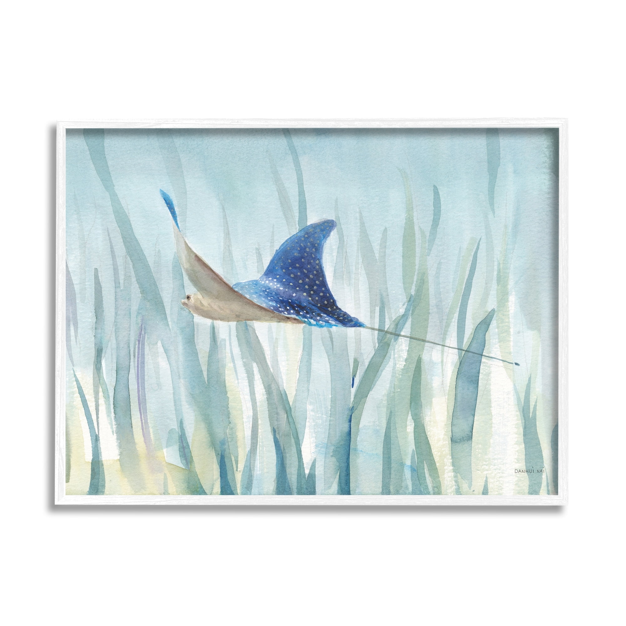Stupell Industries Stingray Aquatic Animal Ocean Blue Spotted Sea Creature, 14 x 11, Design by Danhui Nai