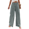 thumbnail image 4 of Mumubreal Women's Wide Leg Linen Pants Drawstring High Waist Palazzo Pants Flowy Beach Lounge Trousers with Pockets, 4 of 7