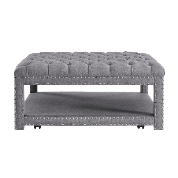 Grey Button Tufted Cocktail Ottoman