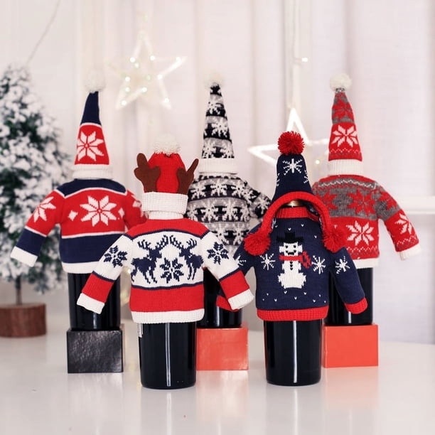 6 piezas de funda para botella de vino de Navidad, bolsas de vino tinto, funda para botella de vino de Navidad, bolsa reutilizable para botella de vino de Navidad, bolsa de tela para botella de vino de Navidad (B) oso de fresa Electrónica