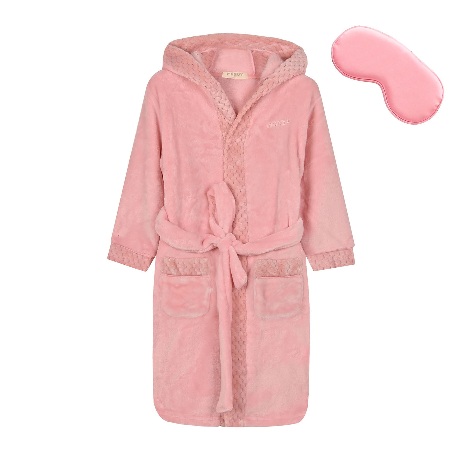 MGEOY Boys Girls Robe Soft Hooded Flannel Bathrobes for Kids With Silk ...