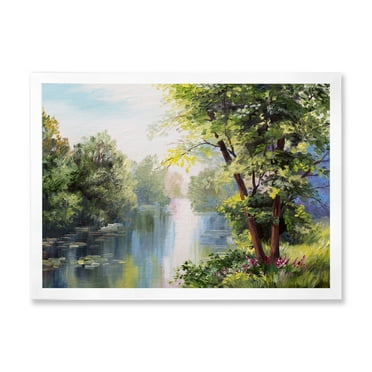 Designart 'Lake In The Forest Summer Day - Landscape' Lake House Framed Art Print