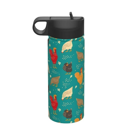 

Adobk Hens And Rooster Print Water Bottle 18oz Sports Insulated Kettle for Cycling Gym Basketball Outdoor Suitable as a Present