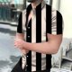thumbnail image 3 of Camisa de manga corta con cuello abatible y botones para hombre, informal, cómoda, transpirable, con estampado 3D de rayas de playa para vacaciones, 3 of 5