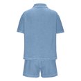 thumbnail image 3 of Denim Set for Women - Jean Short Sets for Women Casual Summer 2 Piece Outfits Pocket Lapel Neck Button Down Blouse Shirts Drawstring Elastic Waist Short Pants Matching Clothing, 3 of 8