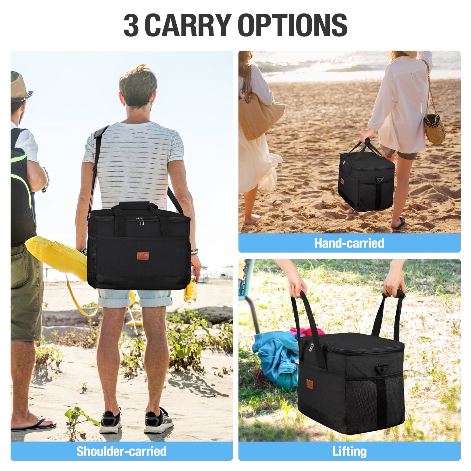Cshidworld Cooler Bag 48 Cans Collapsible Soft Cooler Large Insulated Soft Sided Cooler Bag, 35L Insulated Bag Portable Ice Chest Box for Lunch Drink Beverage Beach Travel Camping Picnic, Black