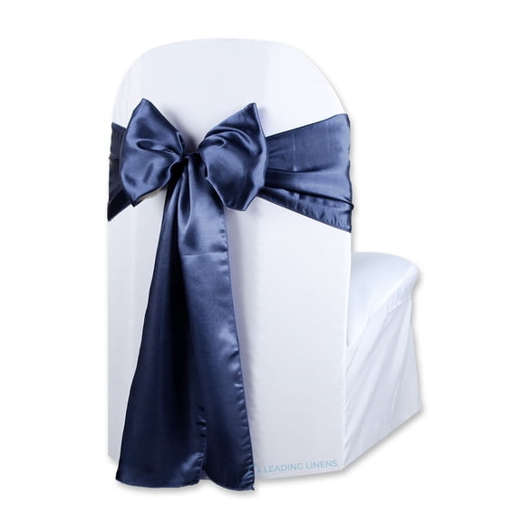 Leading Linens 1 pc Navy Blue Satin Bow Sash Chair Cover Decoration - 108"x8" Elegant Sashes for Weddings Banquets Receptions Special Events Restaurants & Parties