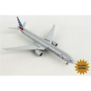 Boeing 777-300ER Commercial Aircraft with Flaps Down Silver with Striped Tail 1/400 Diecast Model Airplane by GeminiJets