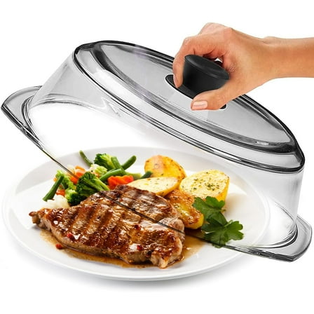 Tall Glass Microwave Splatter Cover for Food - Cookware & Bakeware Serving Dish Cover, Plate Splatter Guard Lid with Easy Grip Silicone Handle Knob
