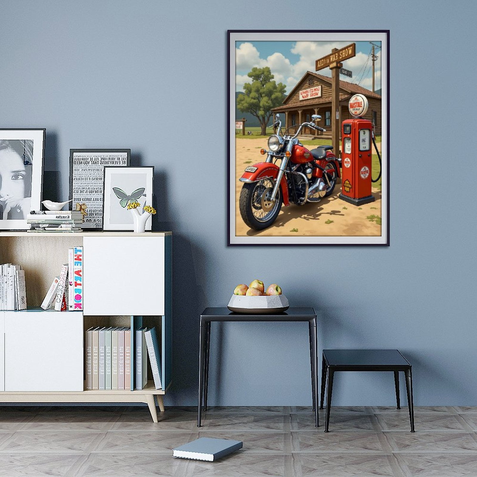 Diamond Art Kit for Adults, Vintage Motorcycle Gas Stop Diamond Painting for Adults Beginners, DIY Diamond Art Painting Kits, 5D Diamond Painting Crafts for Home Decor 12x16 Frameless