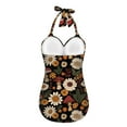 thumbnail image 3 of FKELYI Halter Swimwear for Women One Piece Swimsuit Retro Daisy Mushroom Print Tummy Control Bathing Suits with Soft Pad Cosy Monokini for Ladies Summer Swimming Surfing, L, 3 of 6