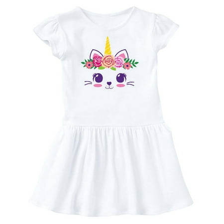 

Inktastic Cute Unicorn Cat Face with Flowers Gift Toddler Girl Dress