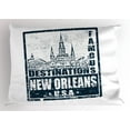 thumbnail image 1 of New Orleans Pillow Sham, Famous Destinations in Louisiana State Architecture with Grunge Effect, Decorative Standard Size Printed Pillowcase, 26 X 20 Inches, Dark Blue White, by Ambesonne, 1 of 2