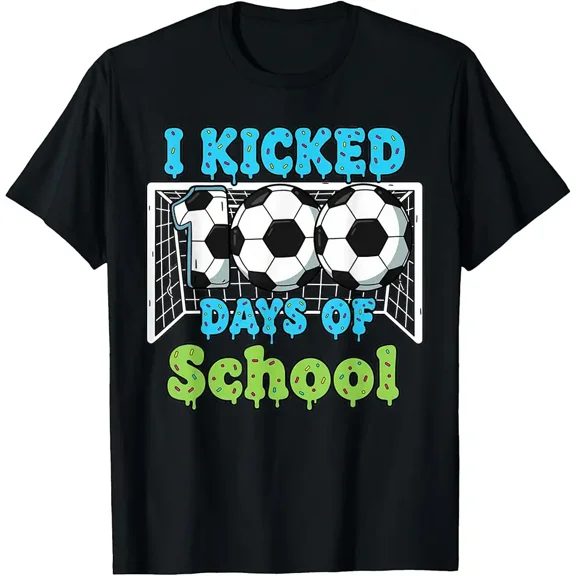 I Kicked 100 Days of School Soccer Funny Boys Kids Sports T-Shirt