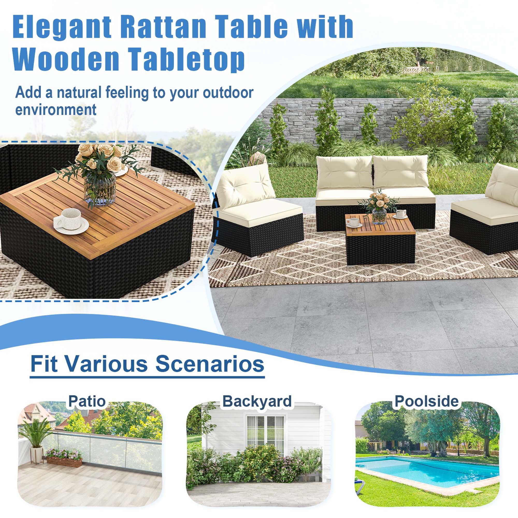 Costway 5 Piece Outdoor Furniture Set with Seat & Back Cushions Acacia Wood Tabletop