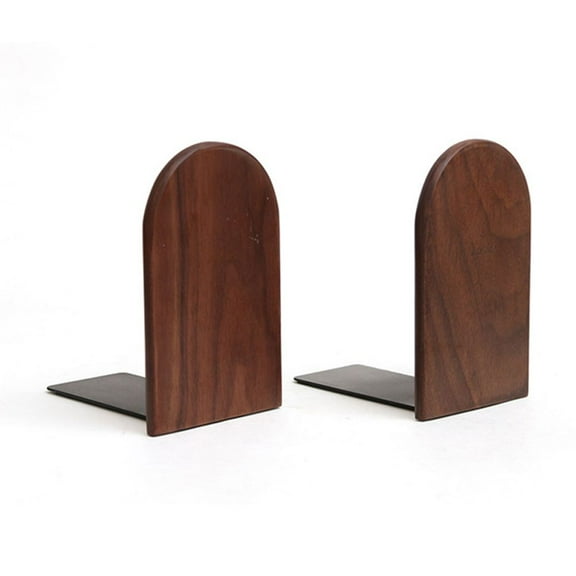 STRANDCHIC 2PCS Black Walnut Wood Bookends with Round , Book Supports for Home, Office, and Bookshelf Organization