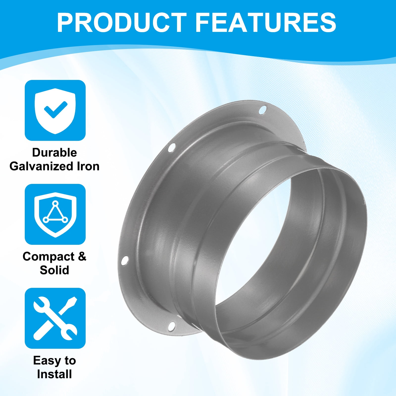 Uxcell 4" Duct Connector Flange, 2 Pack Metal Straight Pipe Flange with Clamp, Silver