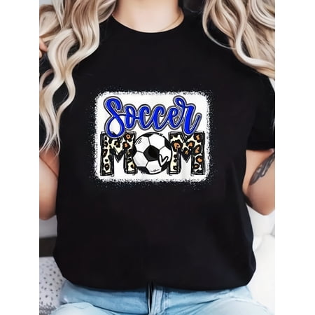 Retro Soccer Mom Leopard Print Graphic T-Shirt Women's Game Day Sports Apparel Casual Short Sleeve Tee